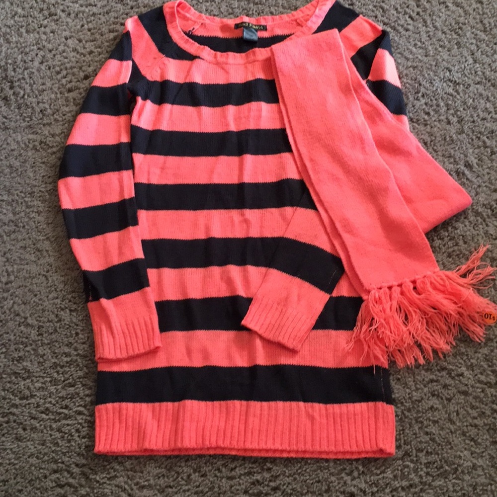 Orange & back stripe sweater with scarf by Red Paint Sz Small